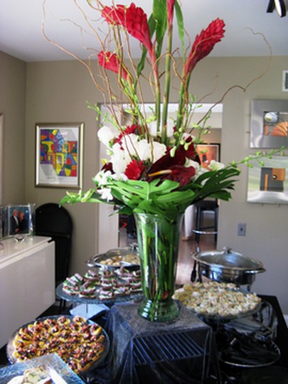 image of catering large floral focuson on small table